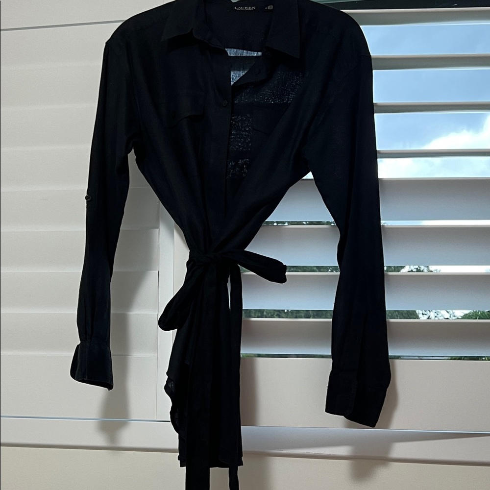 Lauren Ralph Lauren Black Linen Button-Up Shirt